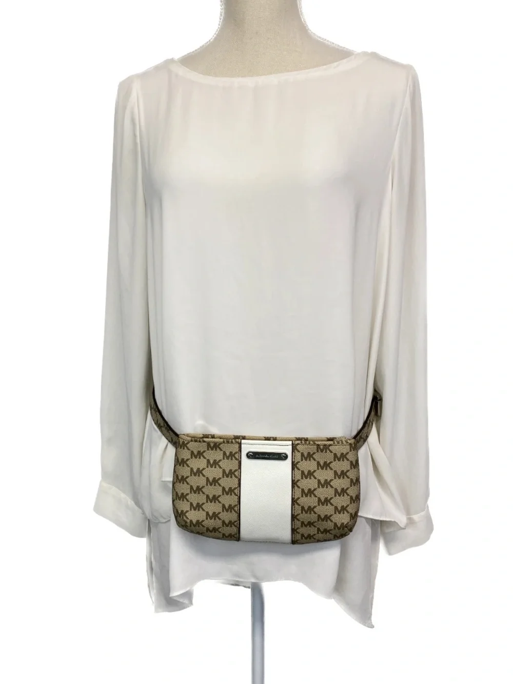 Michael Kors Belt Bag / Fanny Pack MK Signature Logo L/XL cream tan & brown.
